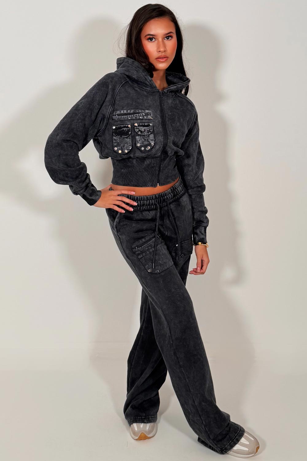 womens cargo hoodie and wide leg joggers co ord tracksuit styledup