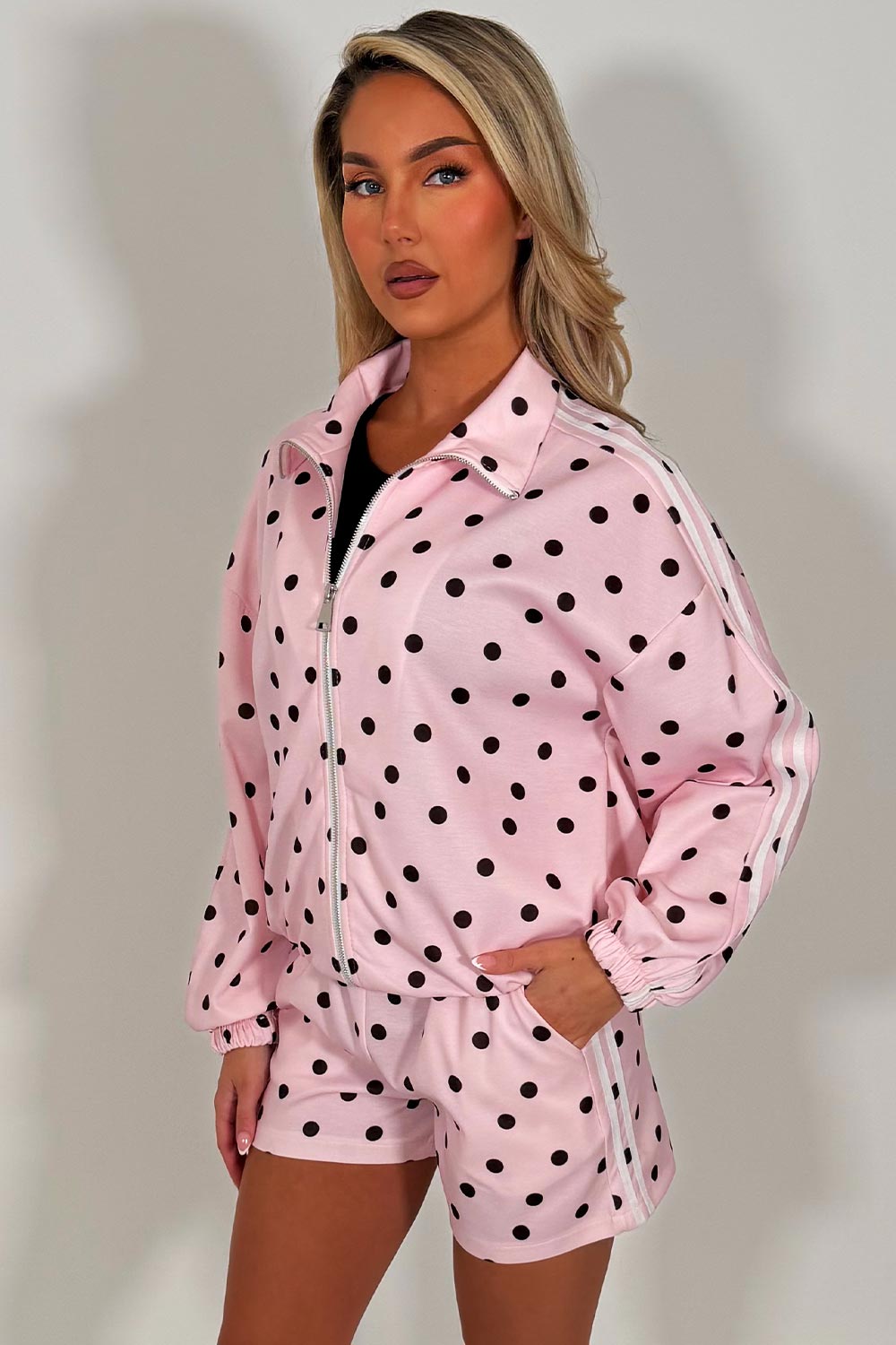 womens polka dot shorts and track jacket adidas co ord set uk sale styledup