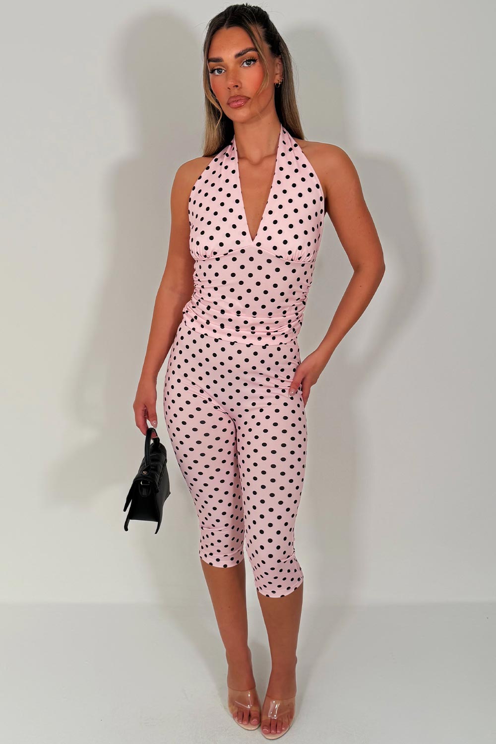 womens yellow polka dot crop top and capri pants two piece co ord set going out party outfit styledup uk white fox