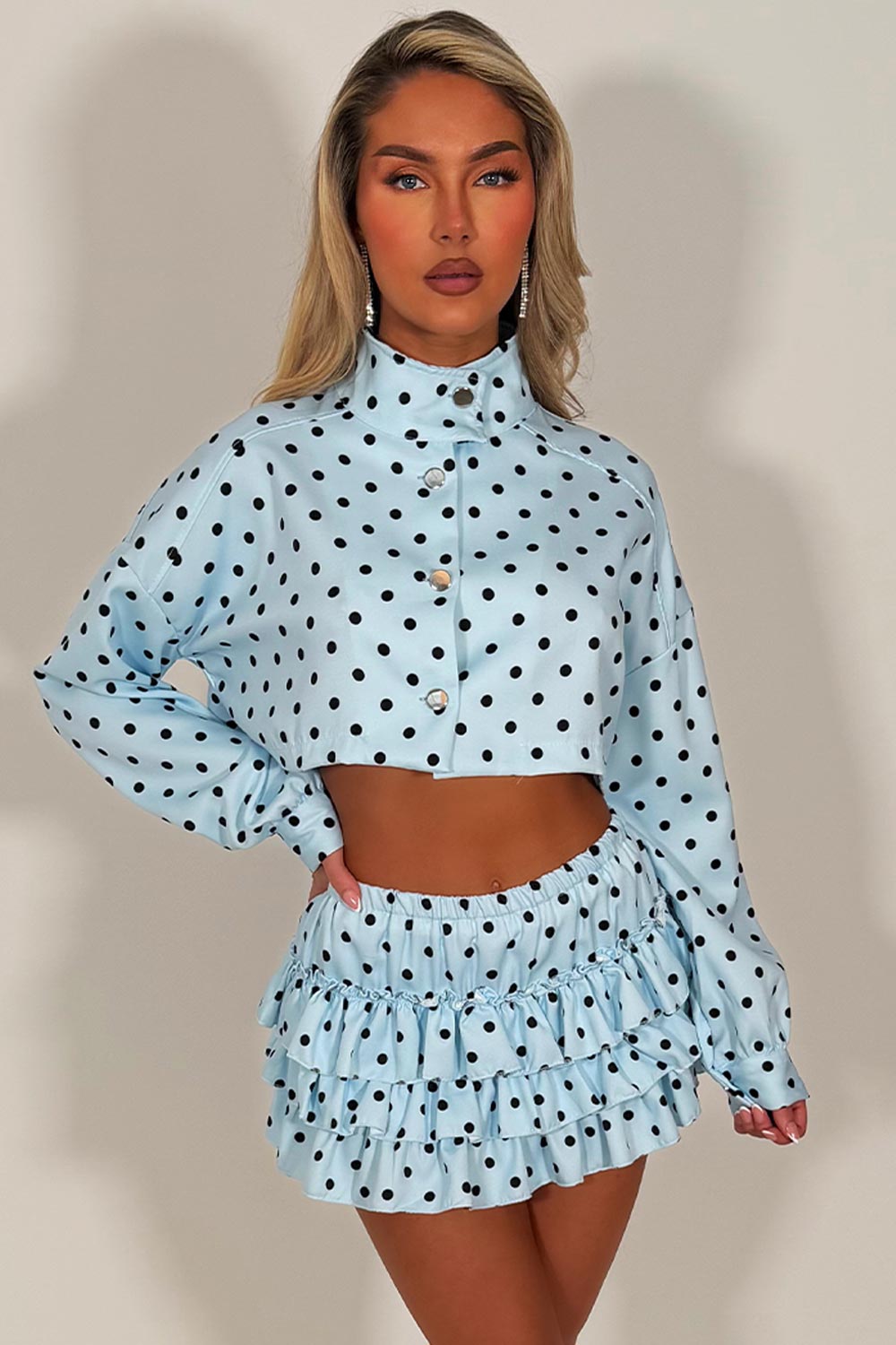 polka dot skort and crop jacket co ord set festival summer holiday outfit styledup