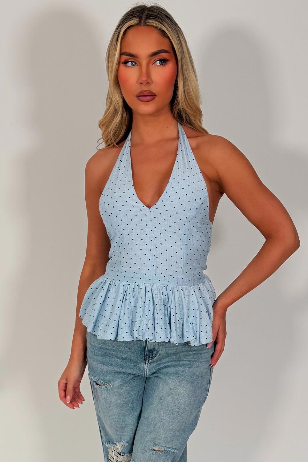 halter neck polka dot top white fox uk