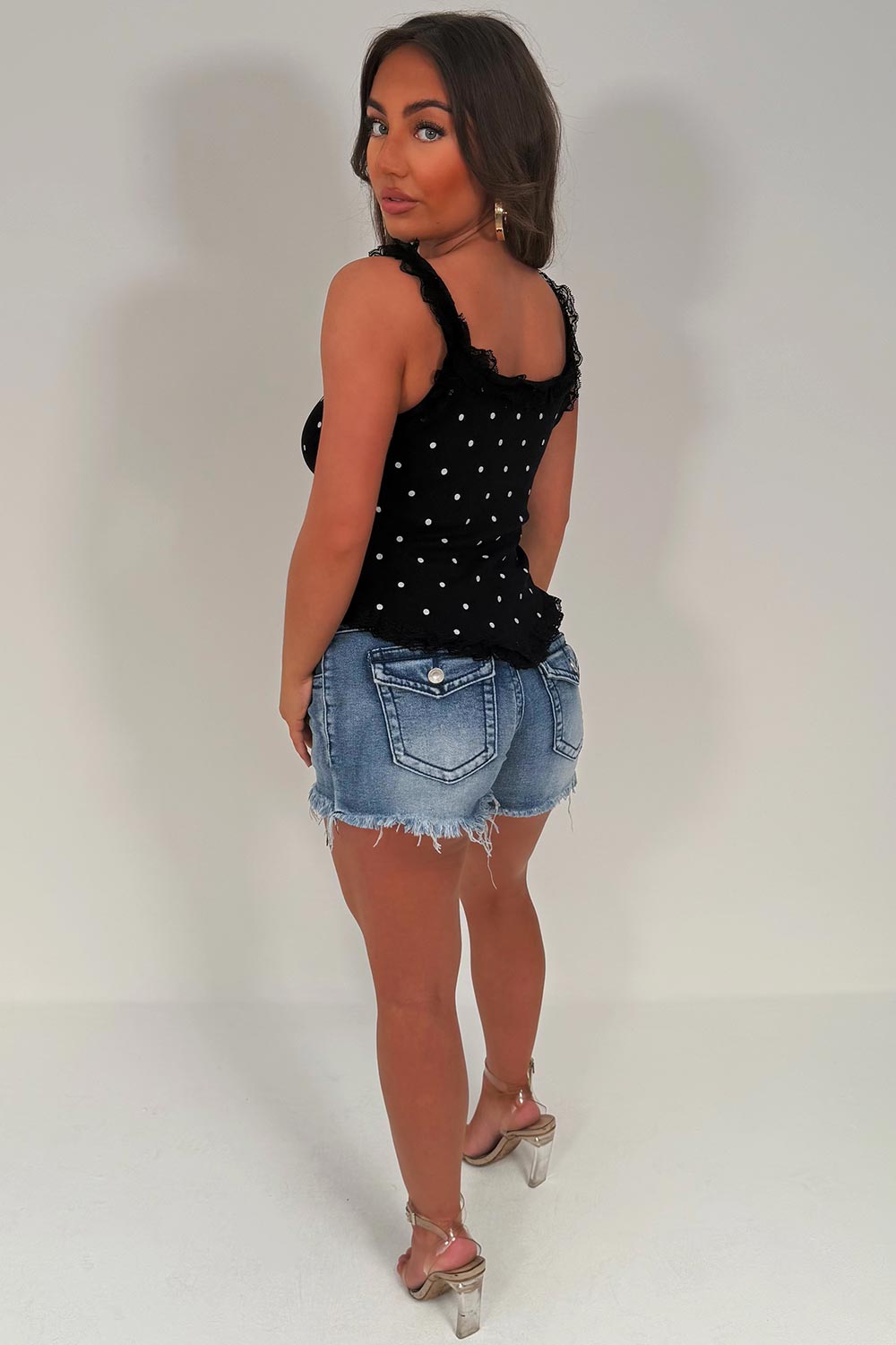 summer holiday outfits polka dot top with lace trim styledup white fox uk sale
