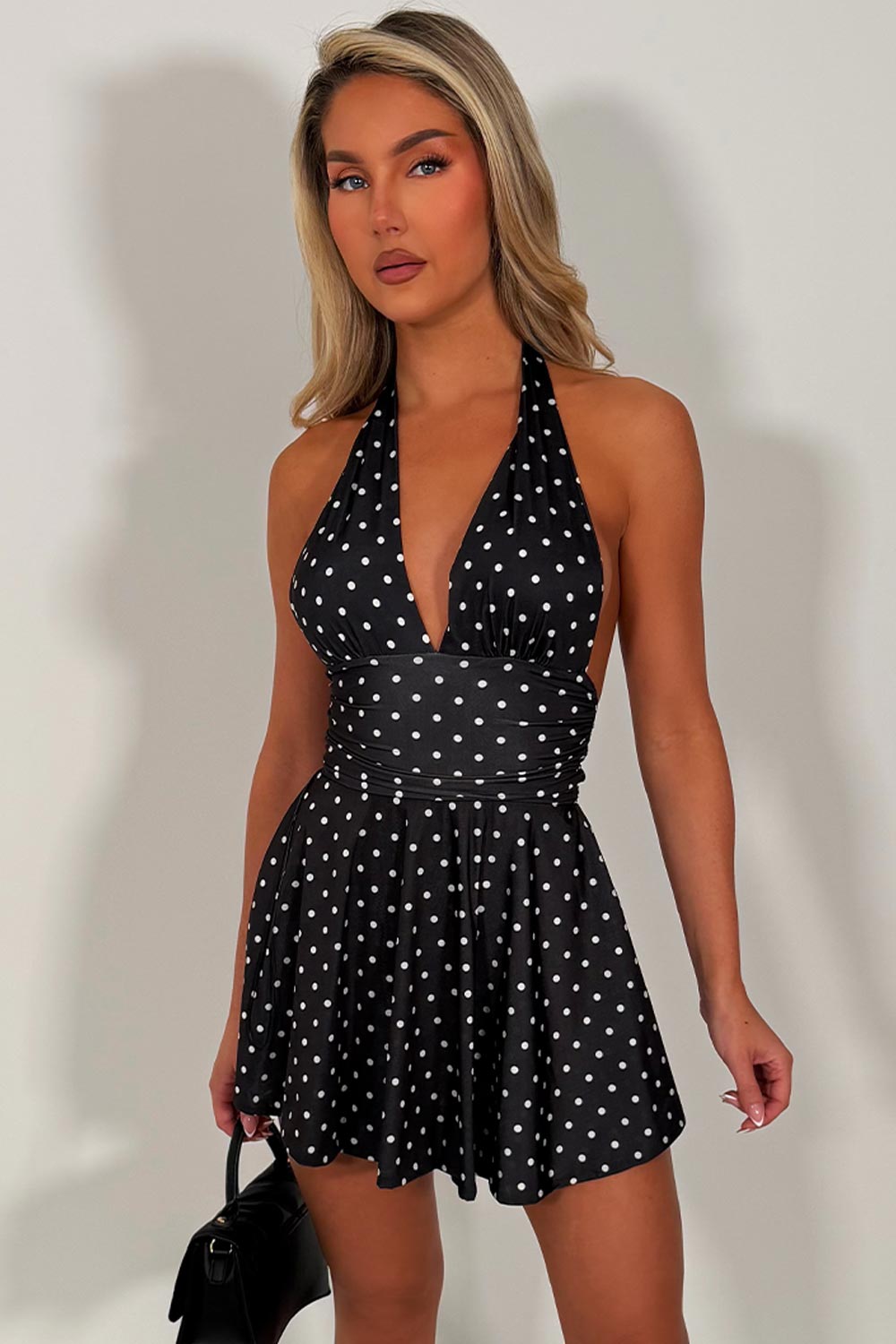 womens summer holiday polka dot mini dress going out outfit styledup white fox