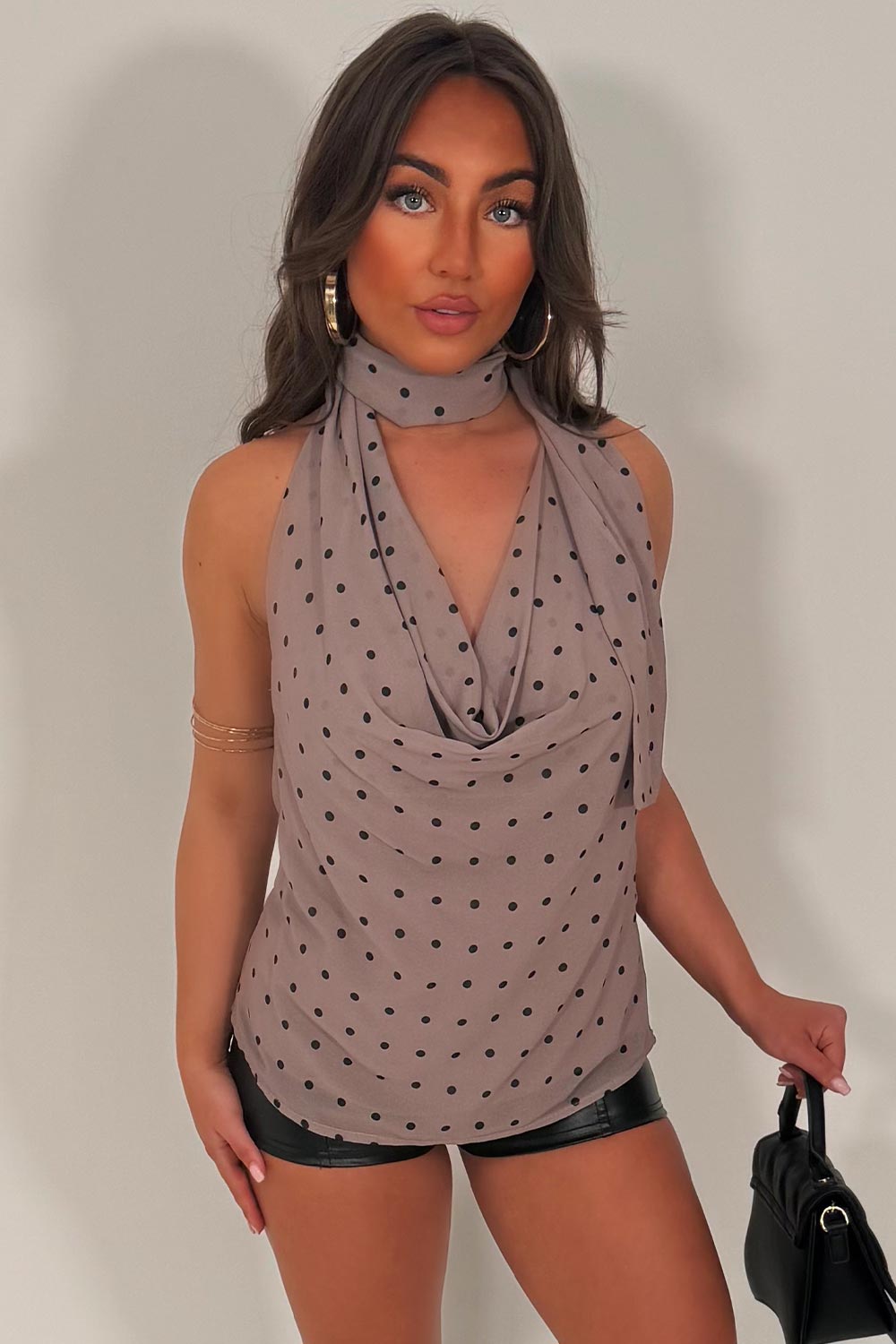 polka dot top cowl halter neck backless festival outfit styledup white fox uk