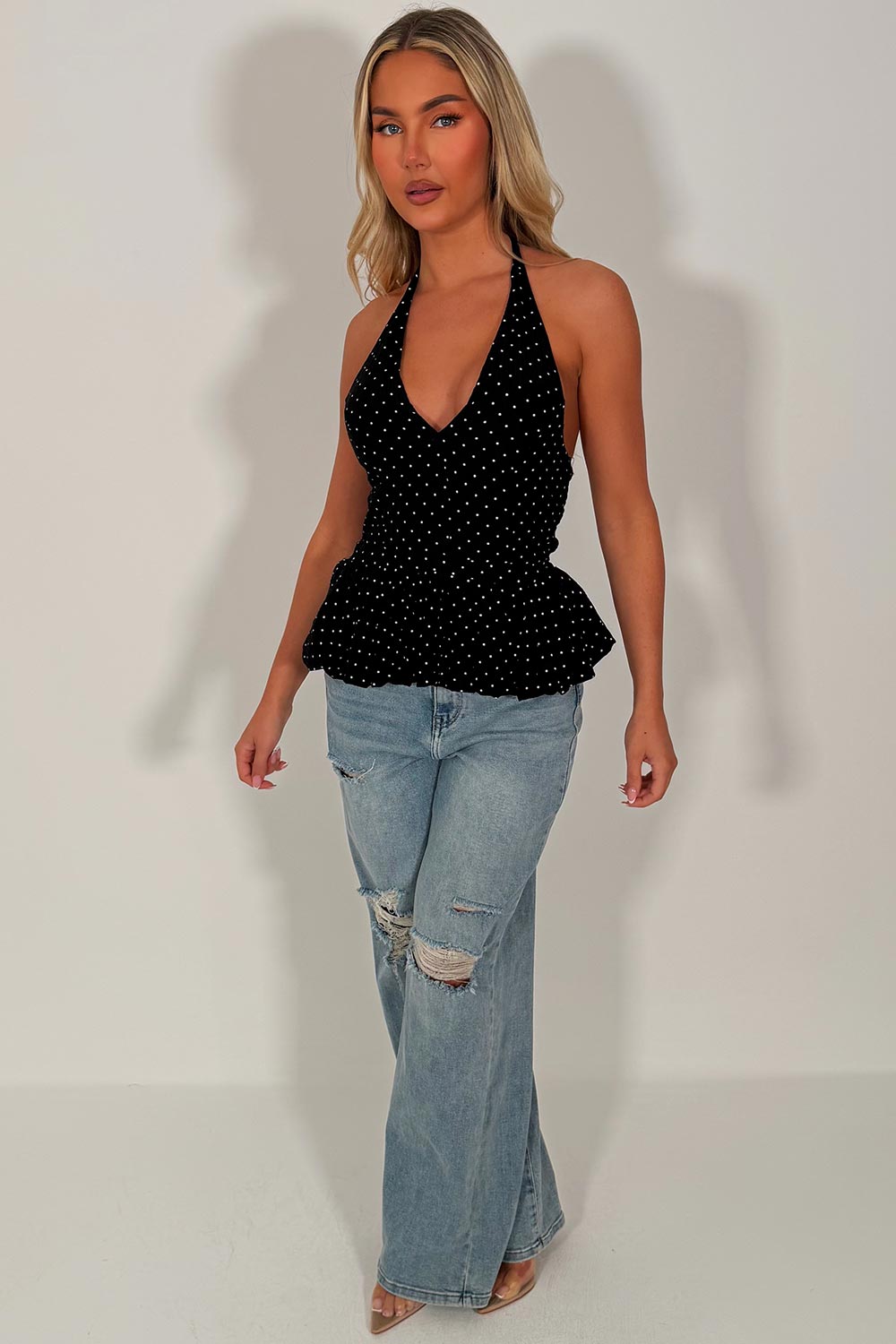 halter neck polka dot top styledup white fox