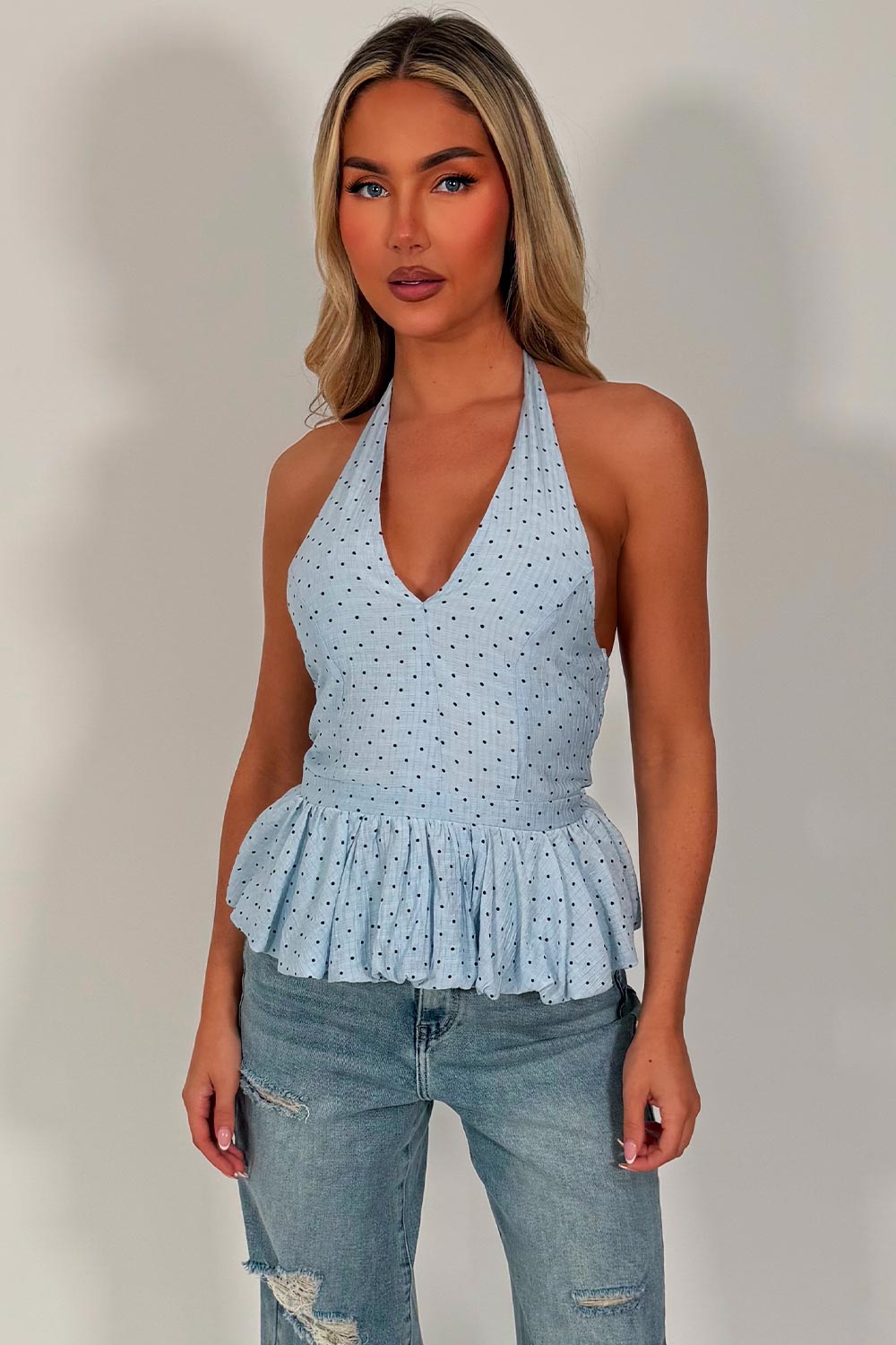 polka dot halter neck top white fox uk