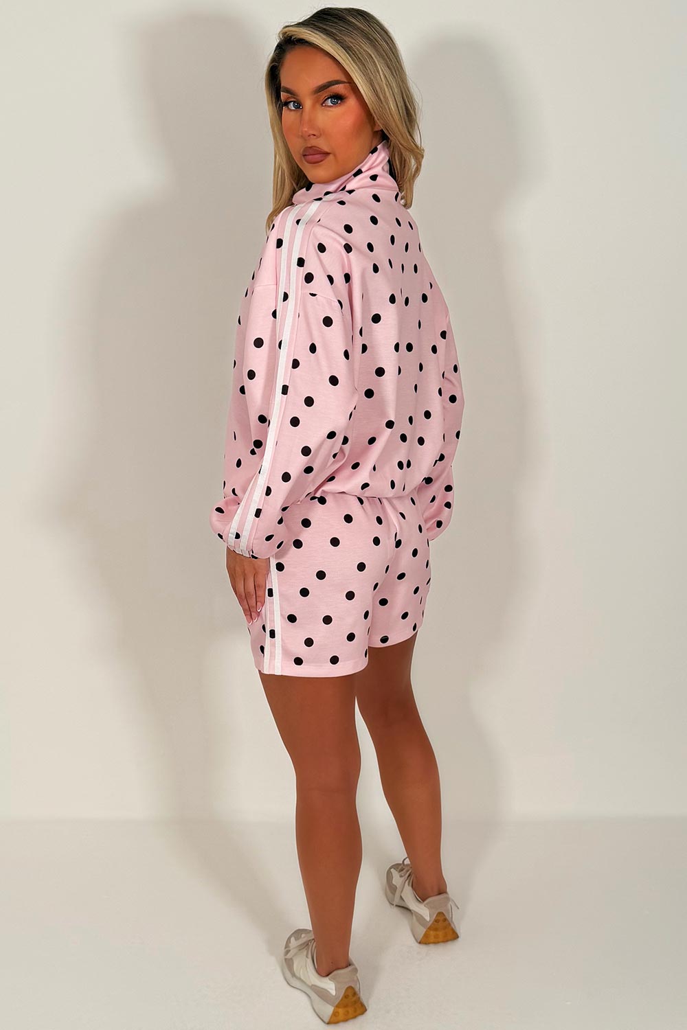 womens polka dot track jacket and shorts two piece co ord set styledup fashion uk