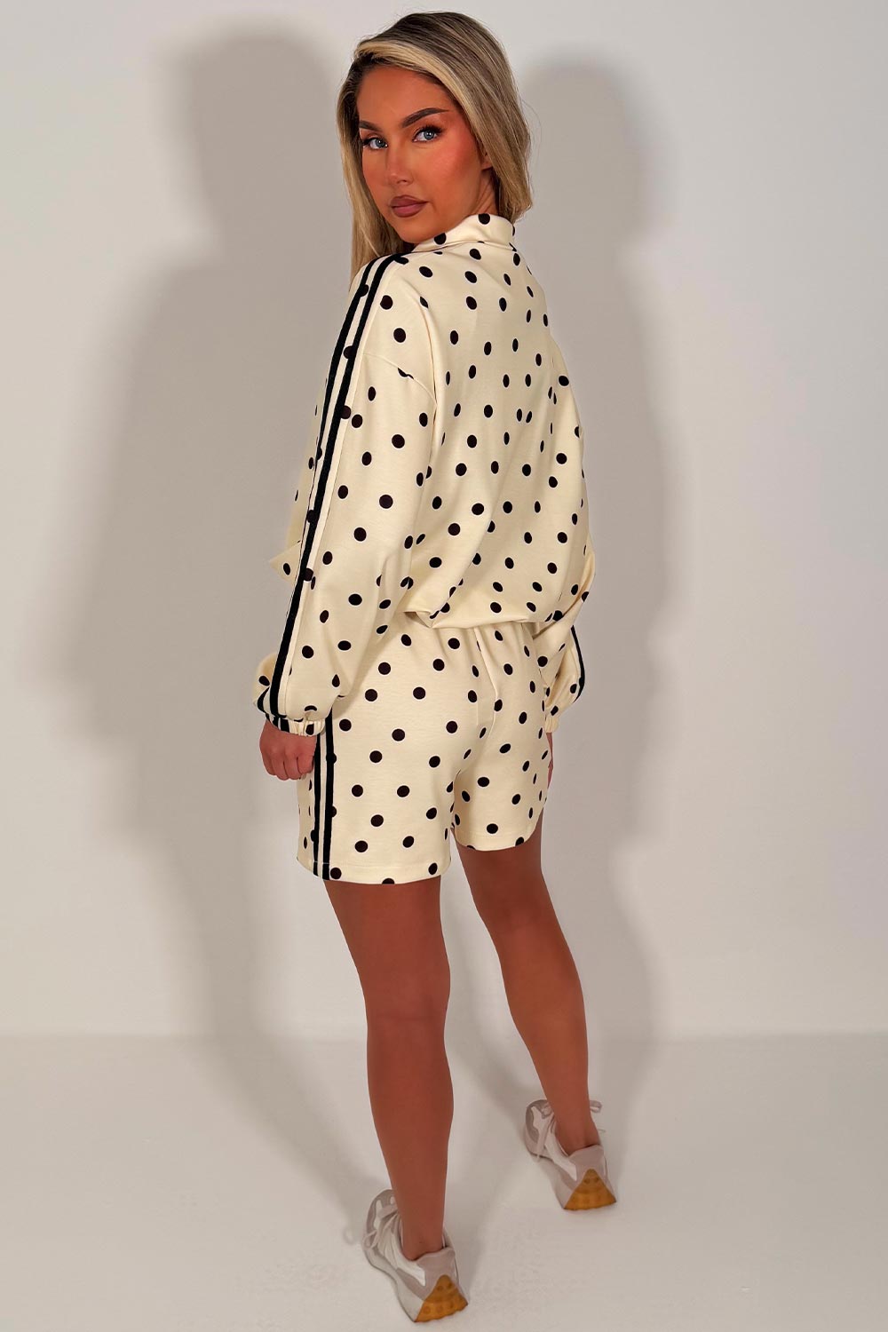 womens polka dot track jacket and shorts two piece co ord set styledup fashion uk