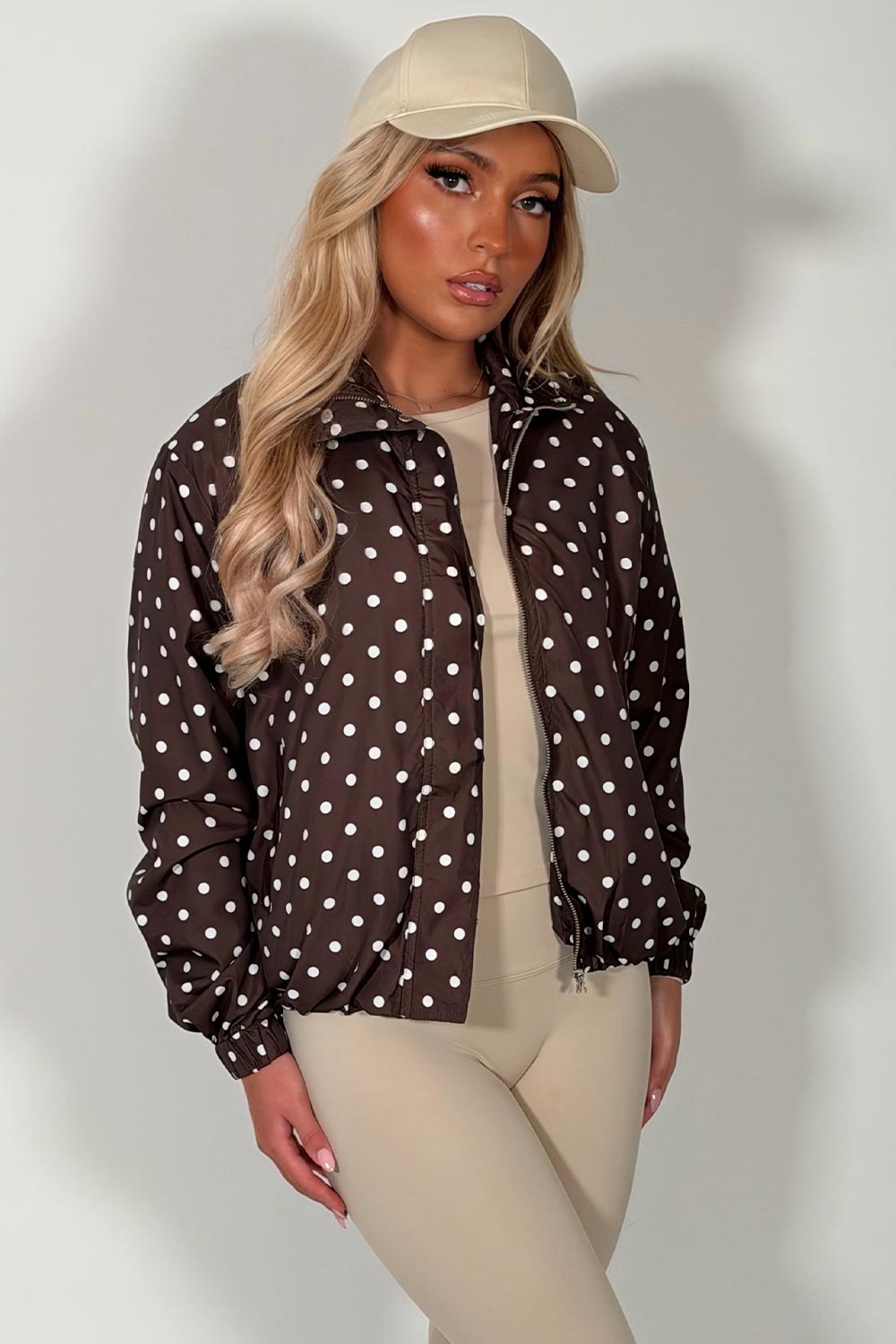 womens polka dot jacket brown styledup uk