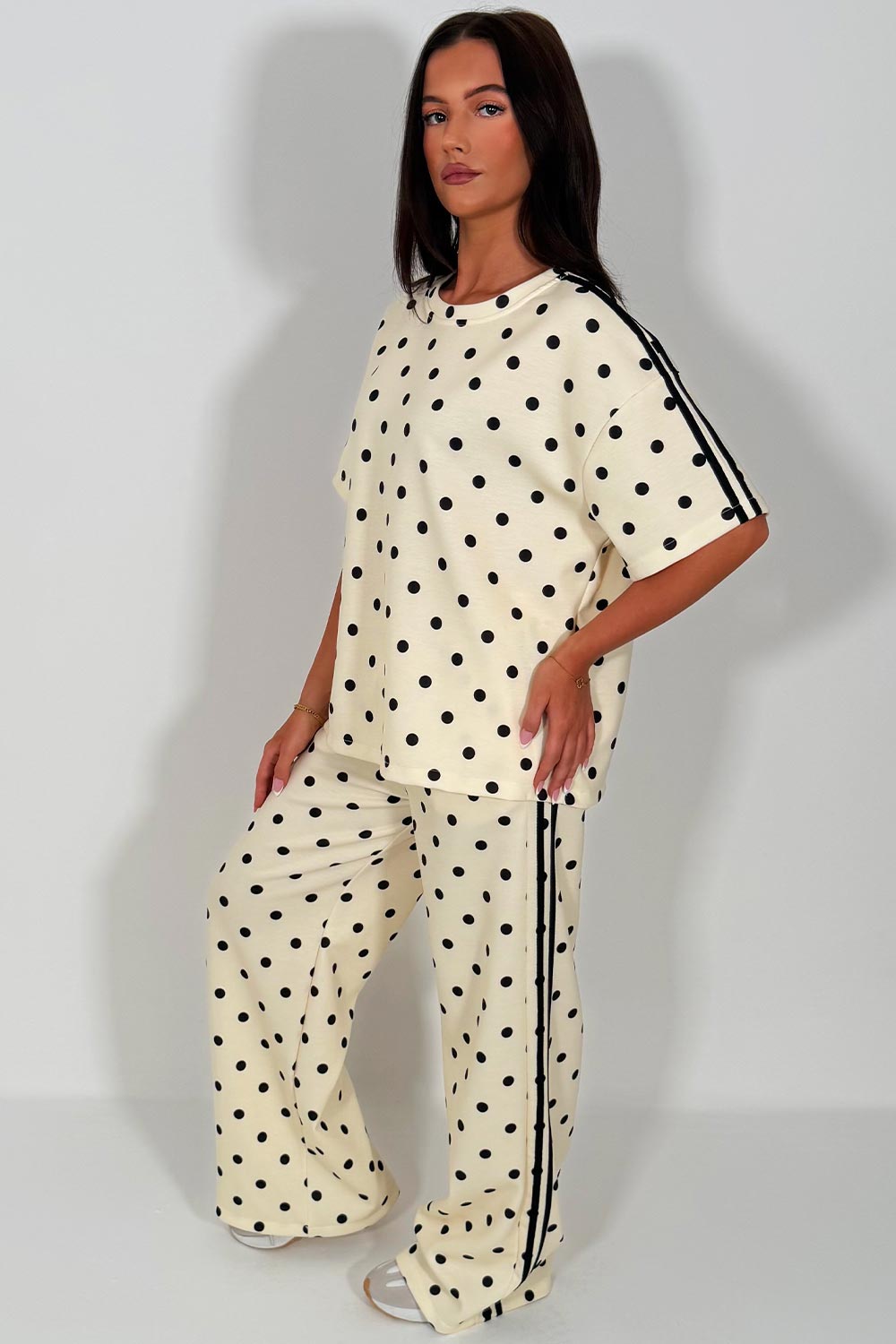 womens polka dot wide leg trousers and top co ord set styledup sale uk