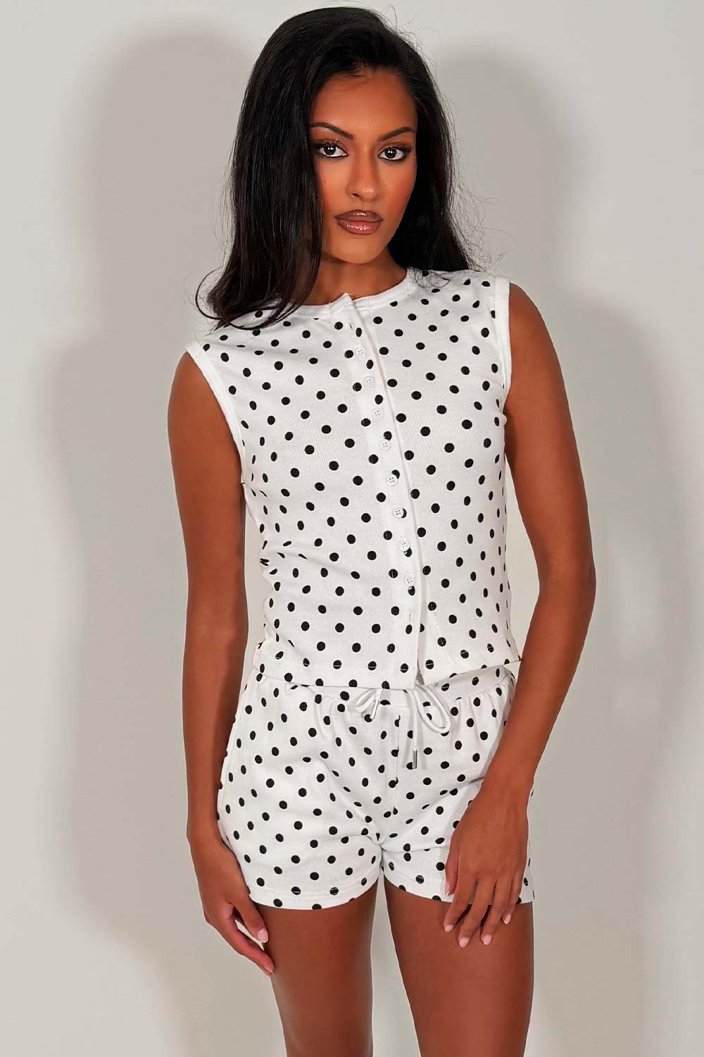 button up sleeveless top and shorts two piece tracksuit styledup