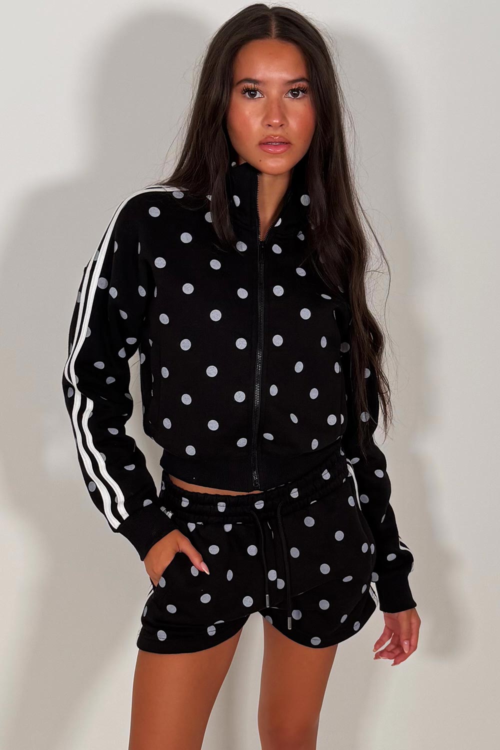 womens polka dot short tracksuit summer holiday outfit styledup uk
