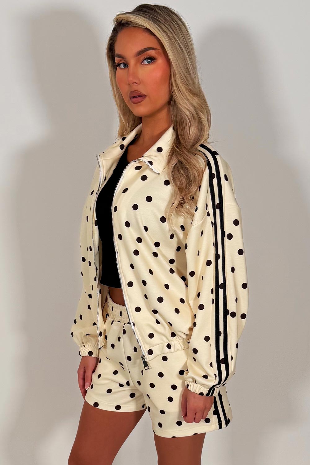 womens polka dot shorts and top co ord set adidas uk sale styledup