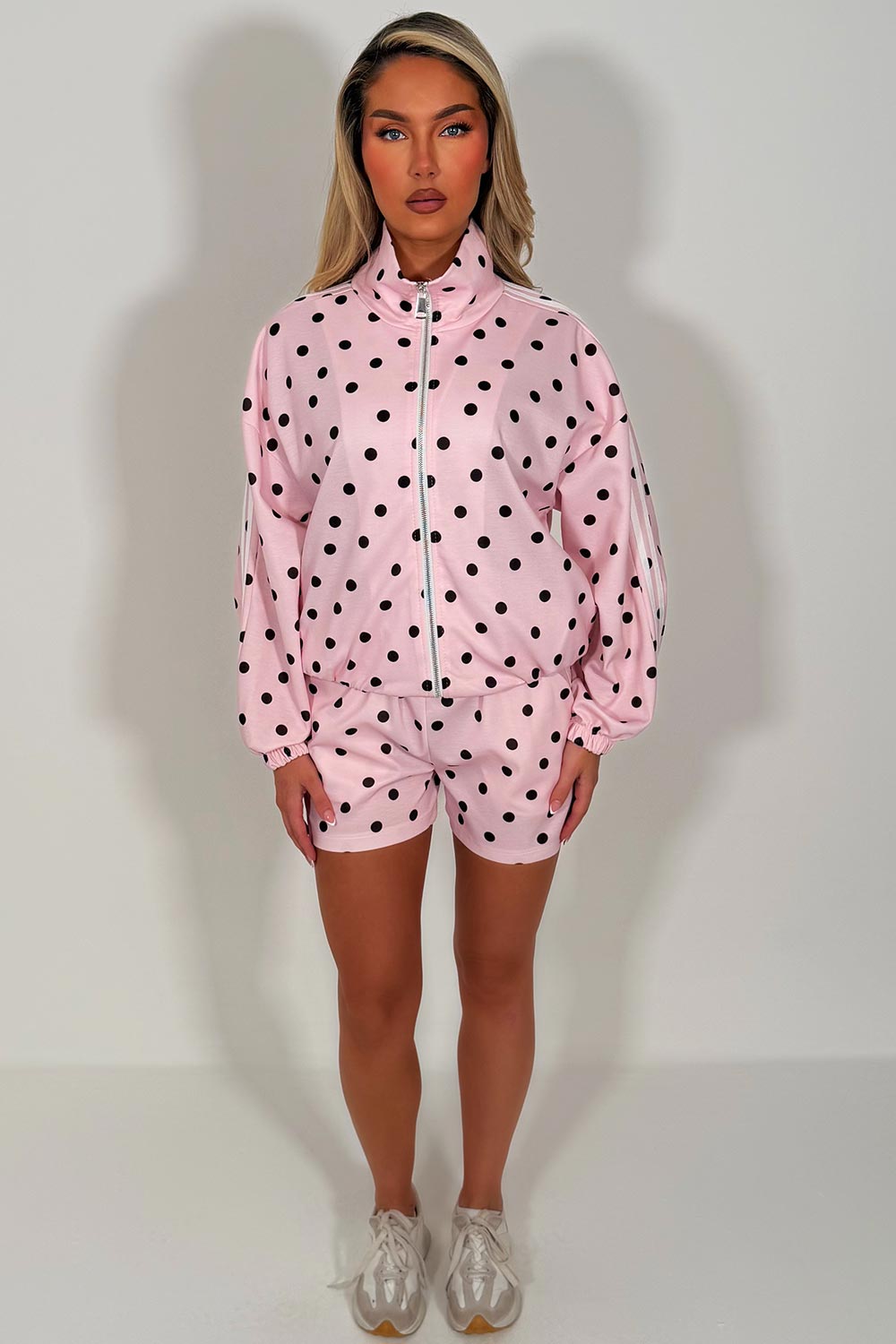 womens polka dot shorts and track top co ord adidas uk sale styledup