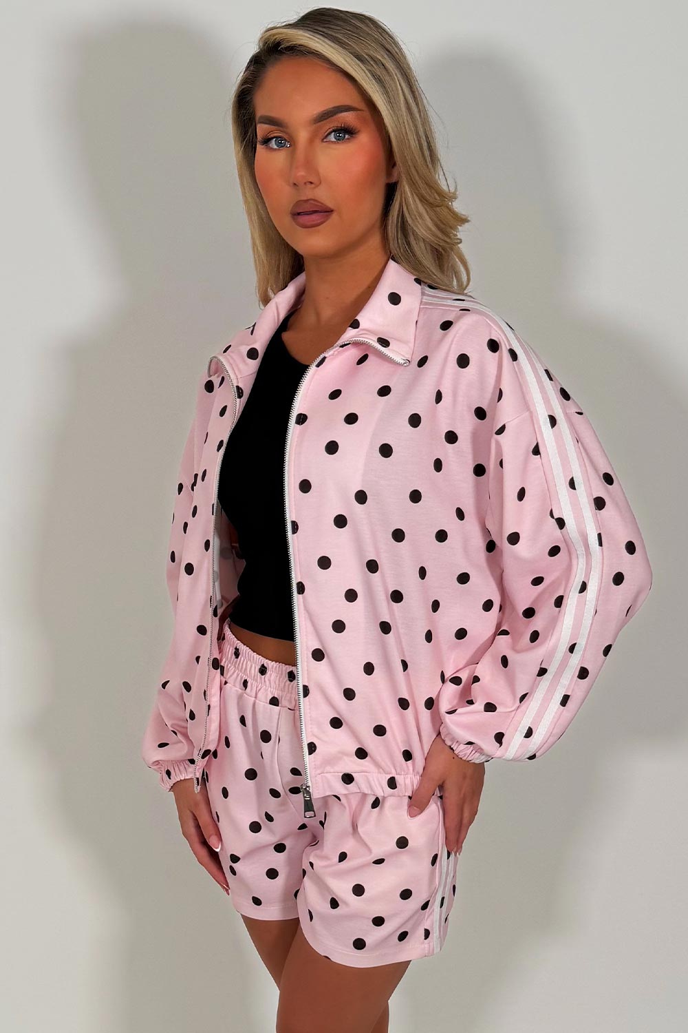 womens white polka dot shorts and top co ord set adidas uk sale styledup