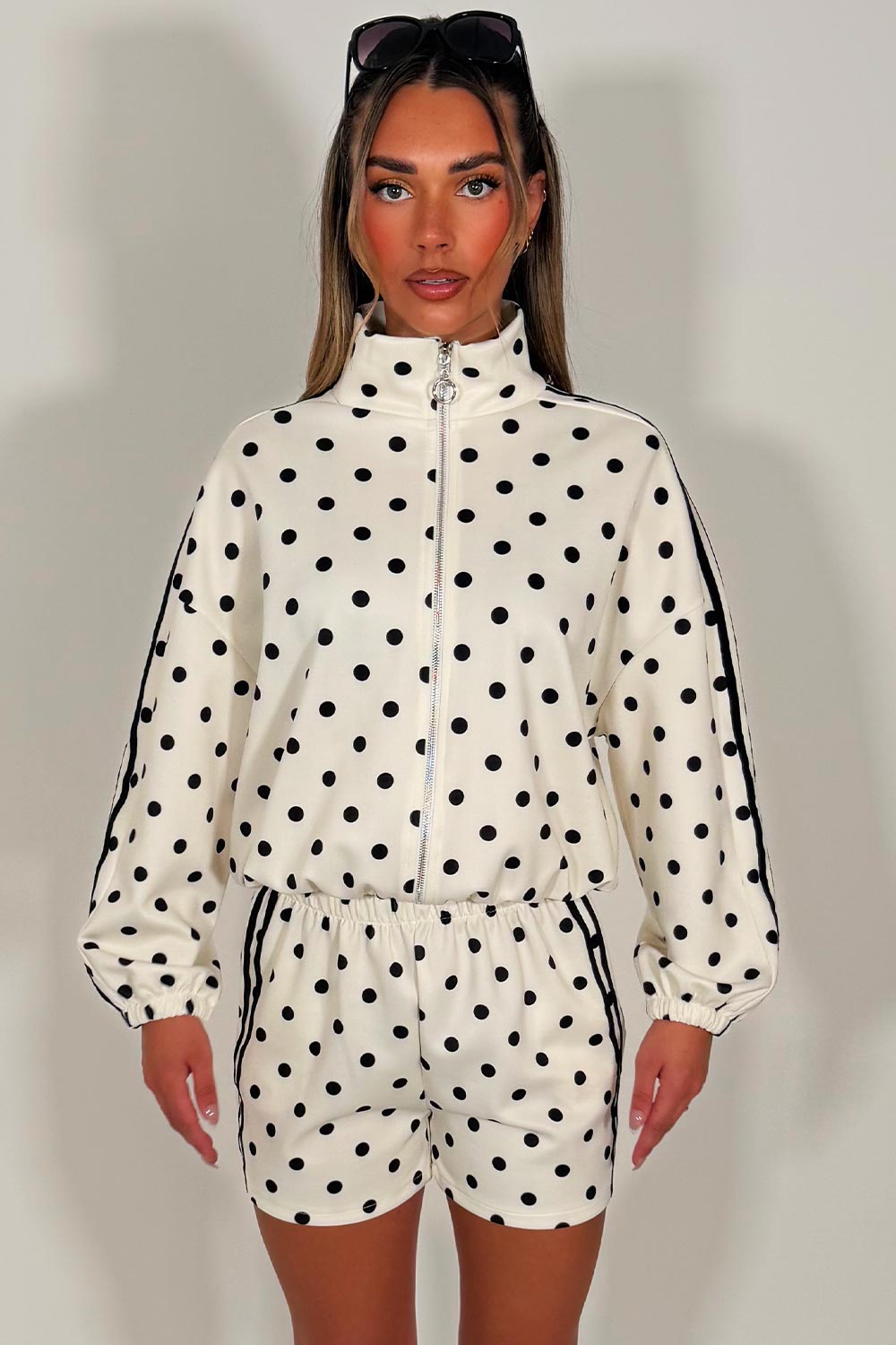 womens polka dot shorts and track top co ord adidas uk sale styledup