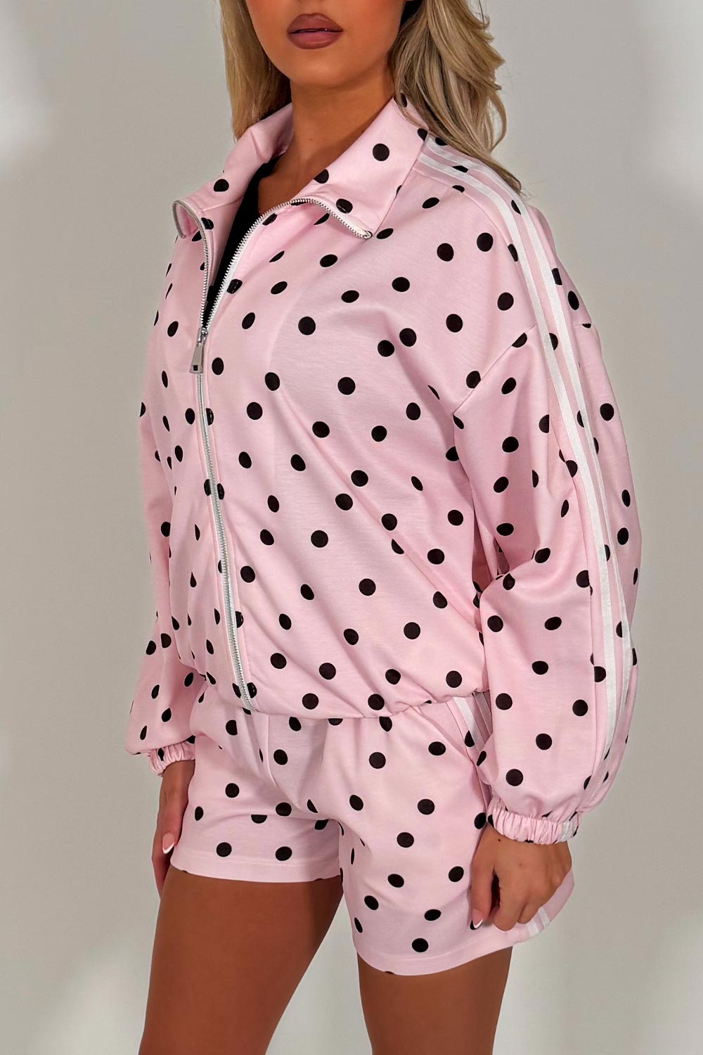 polka dot shorts and track jacket co ord shorts tracksuit set styledup