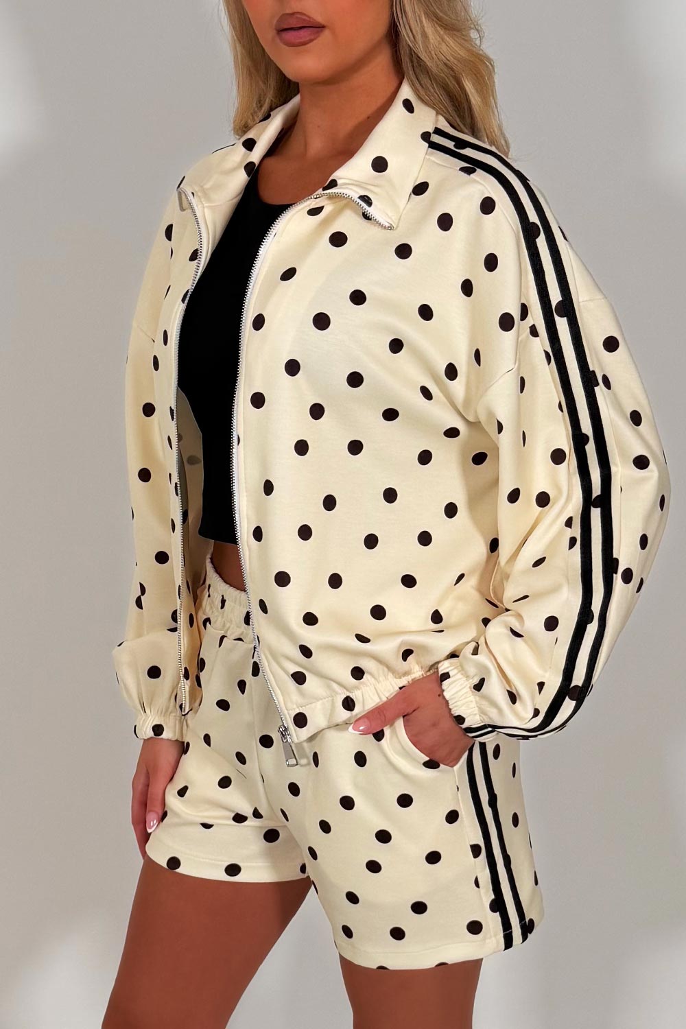 polka dot shorts and track jacket co ord shorts tracksuit set styledup