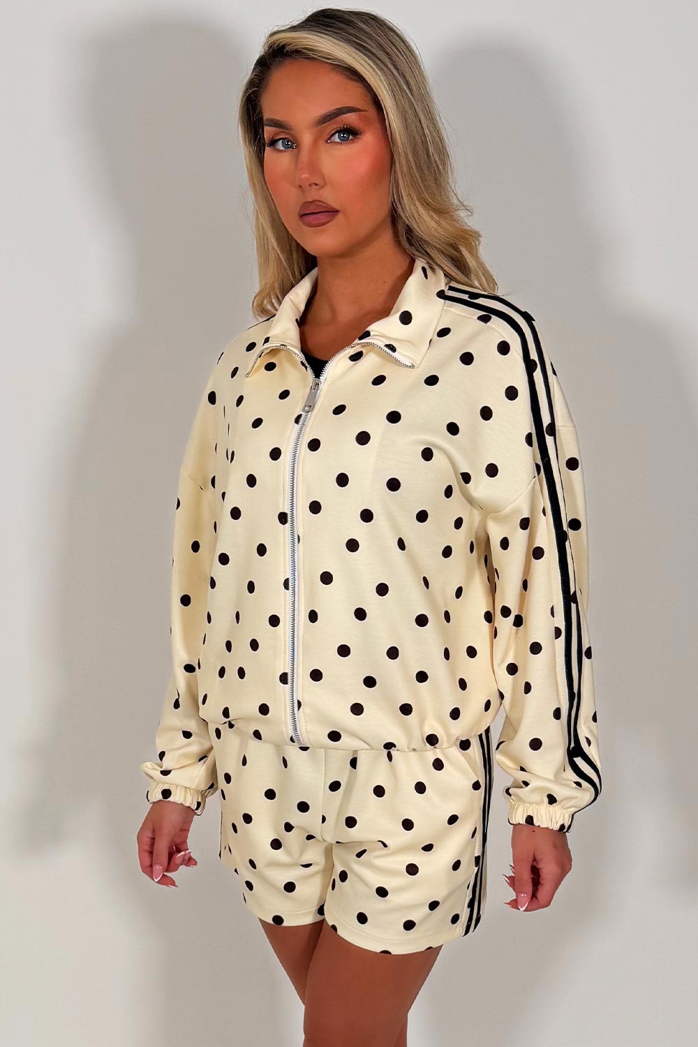 womens polka dot shorts and track top co ord adidas uk sale styledup