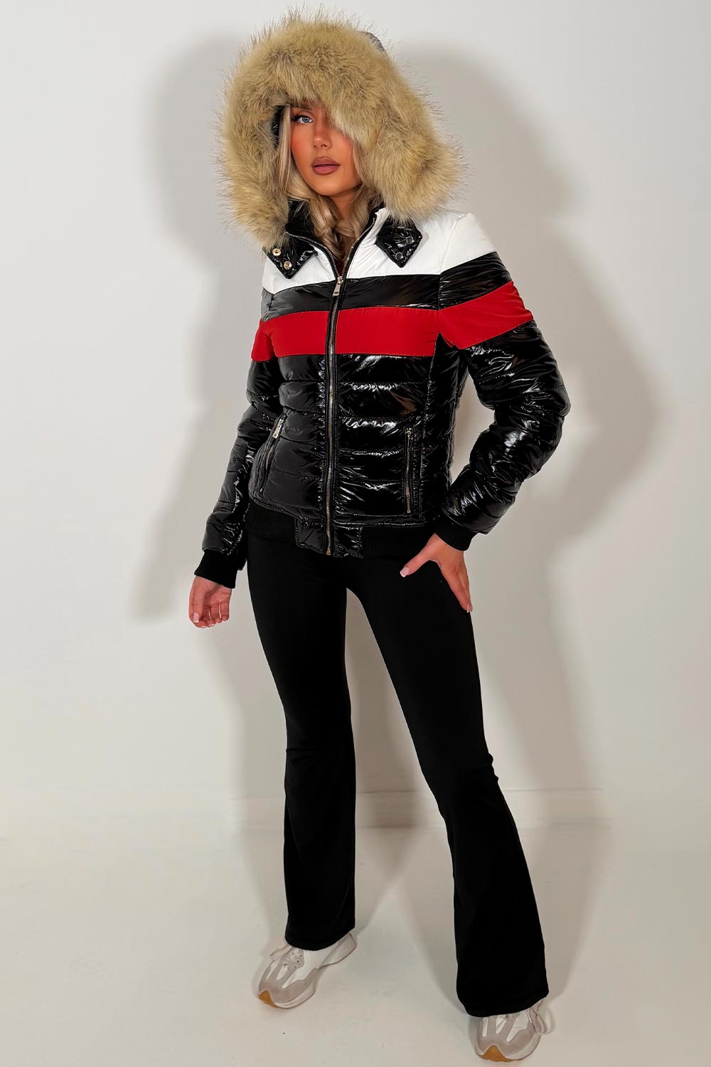 faux fur hod shiny puffer padded jacket styledup for womens outerwear