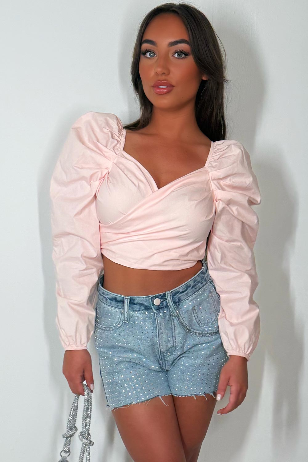 puff sleeve ruched crop top holiday clothes styledup