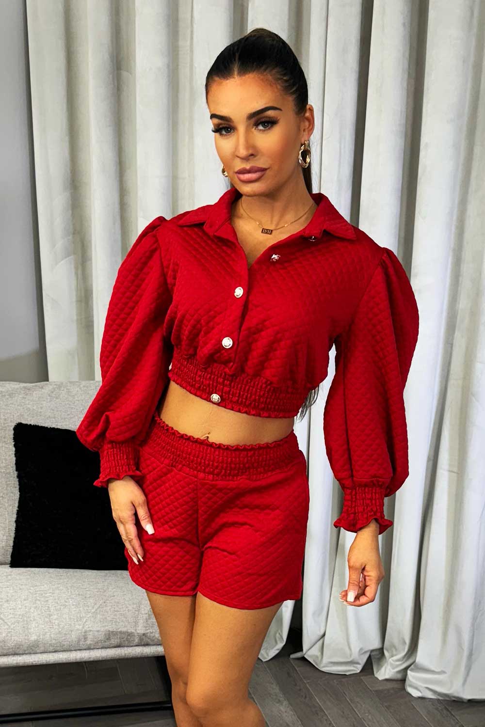 quilted shorts and puff sleeve top going out christmas day outfit