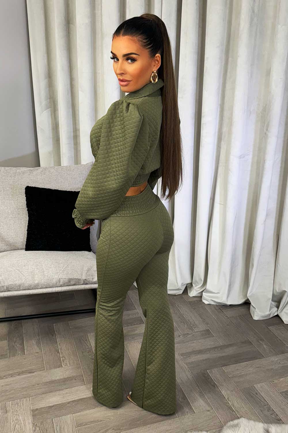 quilted puff sleeve going out top and trousers co ord set