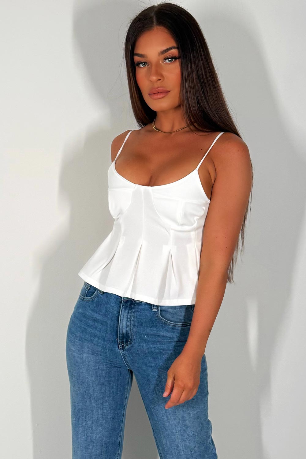 white peplum top with thin straps zara womens