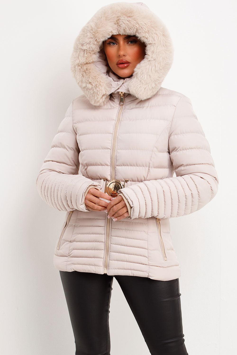 womens puffer jacket with fur hood styledup