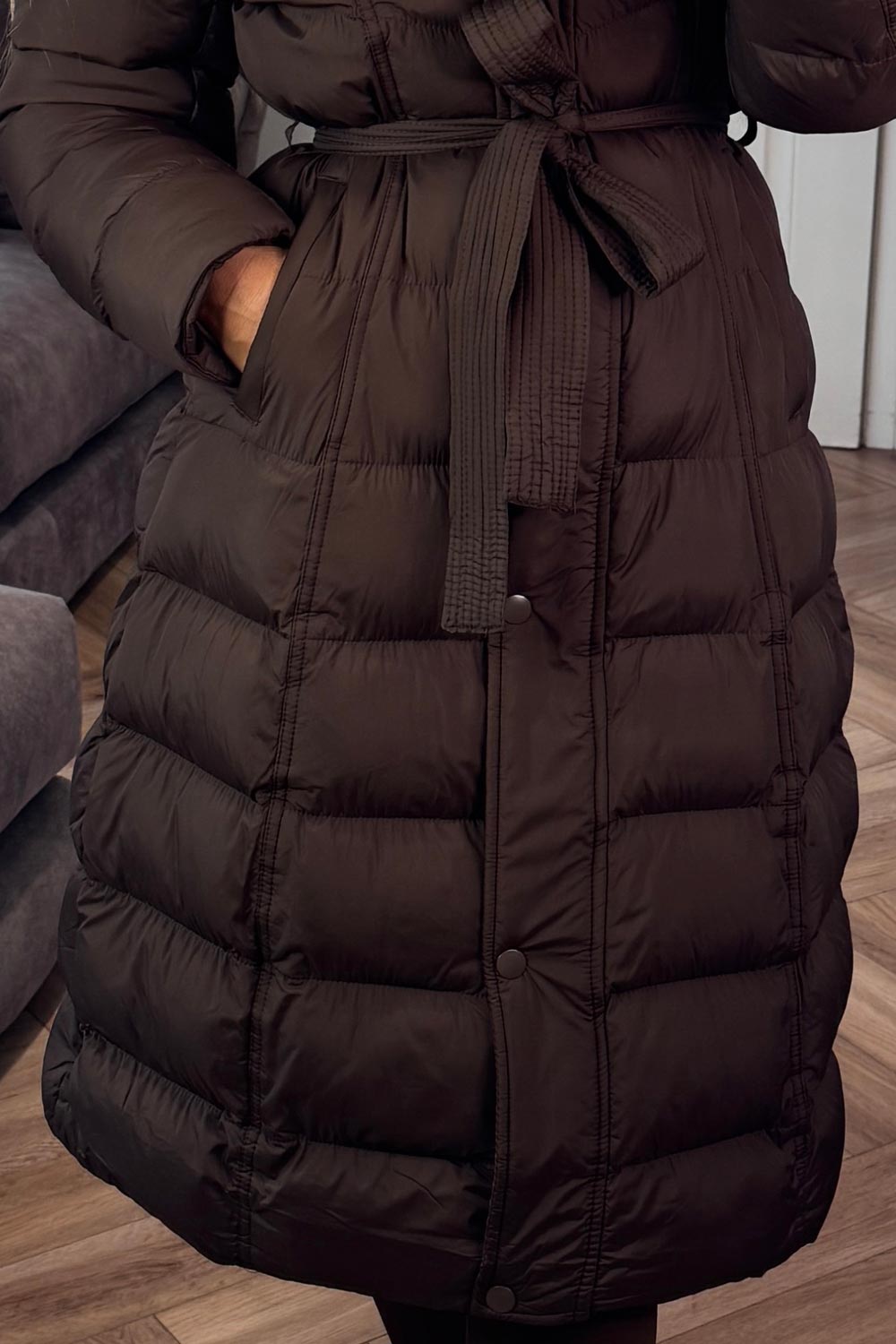 womens faux fur hood long line down padded puffer coat for winter styledup uk