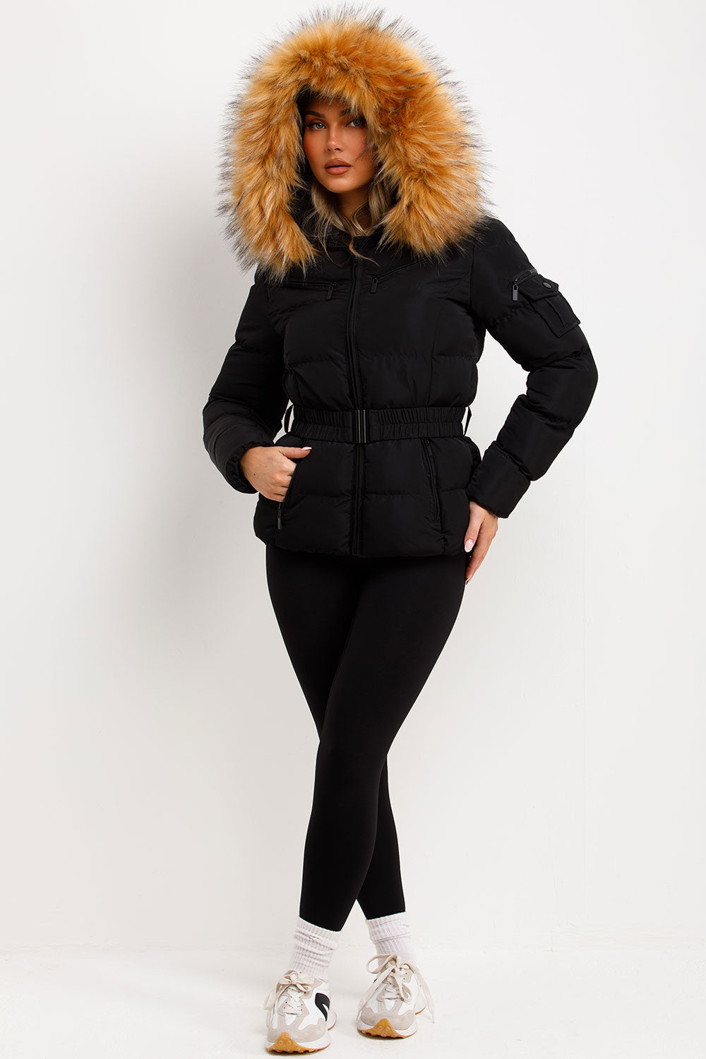 womens winter jacket with faux fur hood