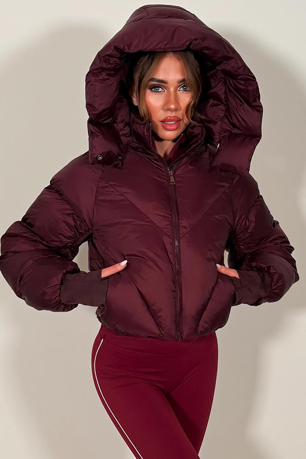 womens puffer padded crop jacket with hood styledup