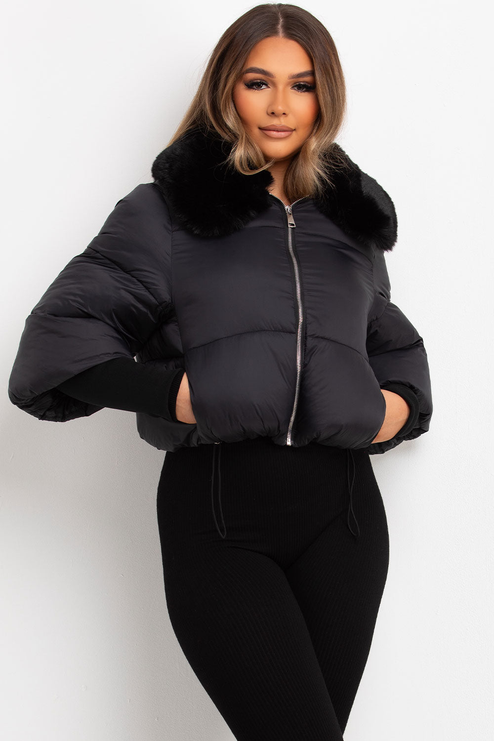 womens black puffer padded jacket styledup