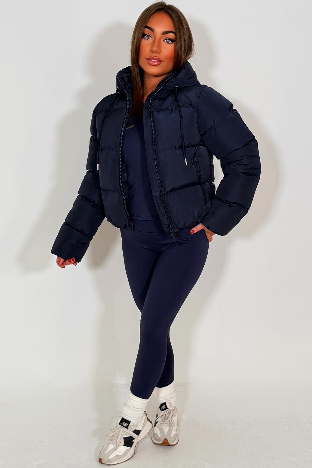 womens navy puffer padded hooded jacket zara uk