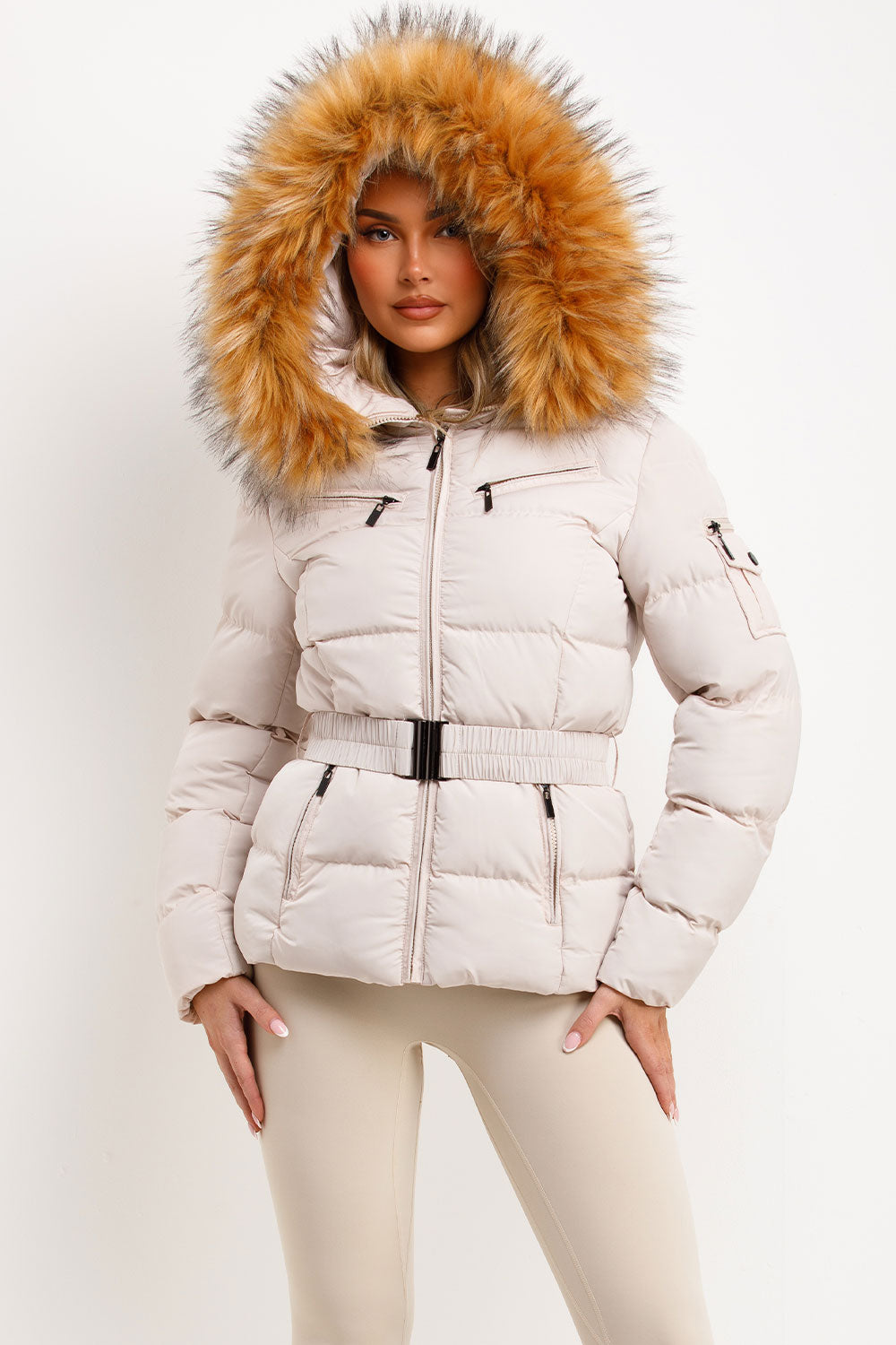 womens winter jacket with faux fur hood
