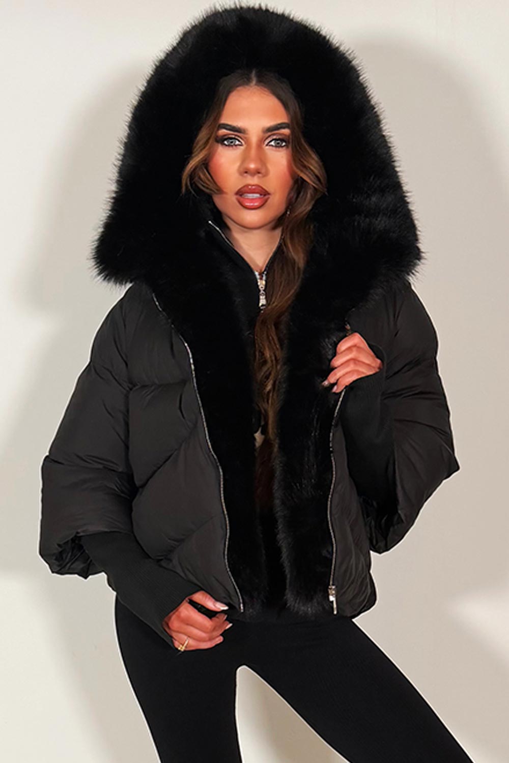 faux fur trim puffer jacket for winter with fur hood womens outerwear styledup