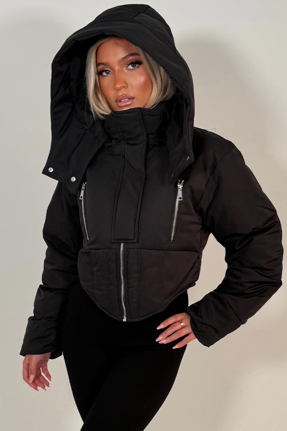 funnel neck crop padded jacket for womens styledup uk