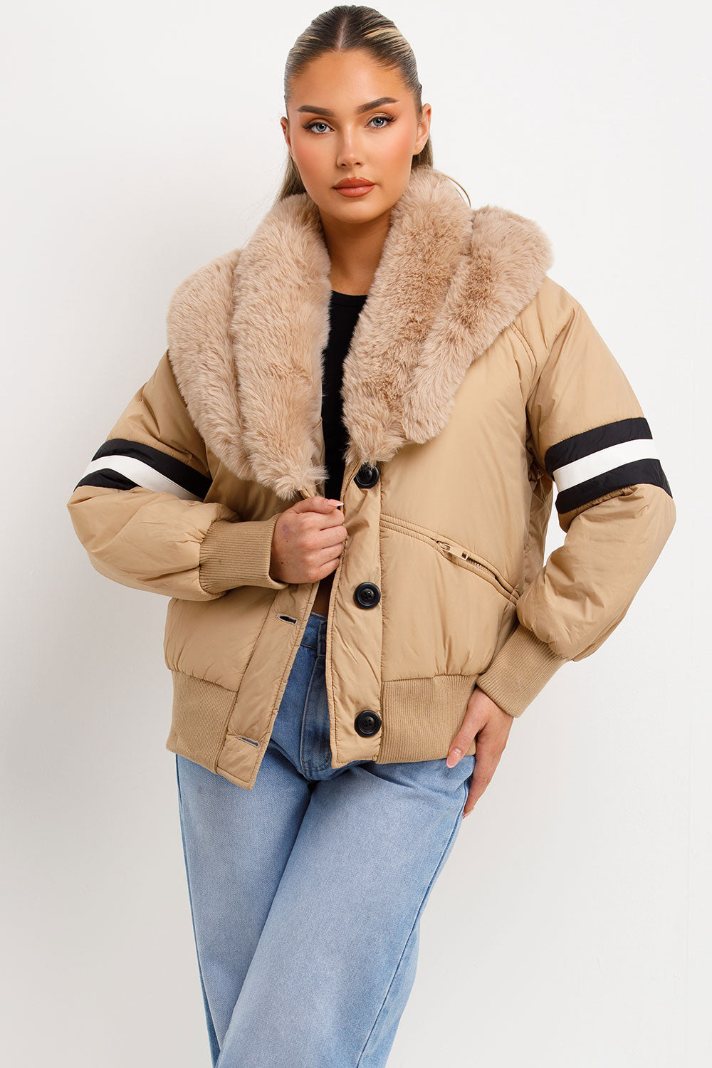 womens aviator jacket with faux fur collar