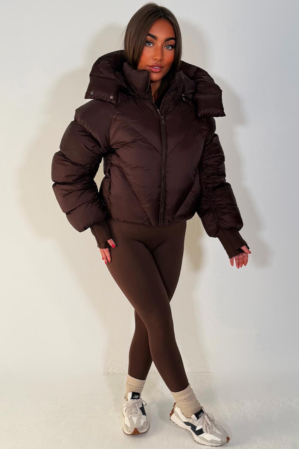 womens puffer padded crop jacket with hood styledup