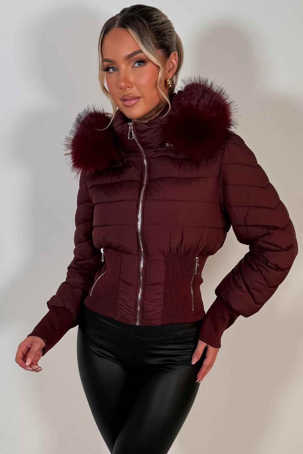faux fur hood padded puffer ski jacket for womens zara uk