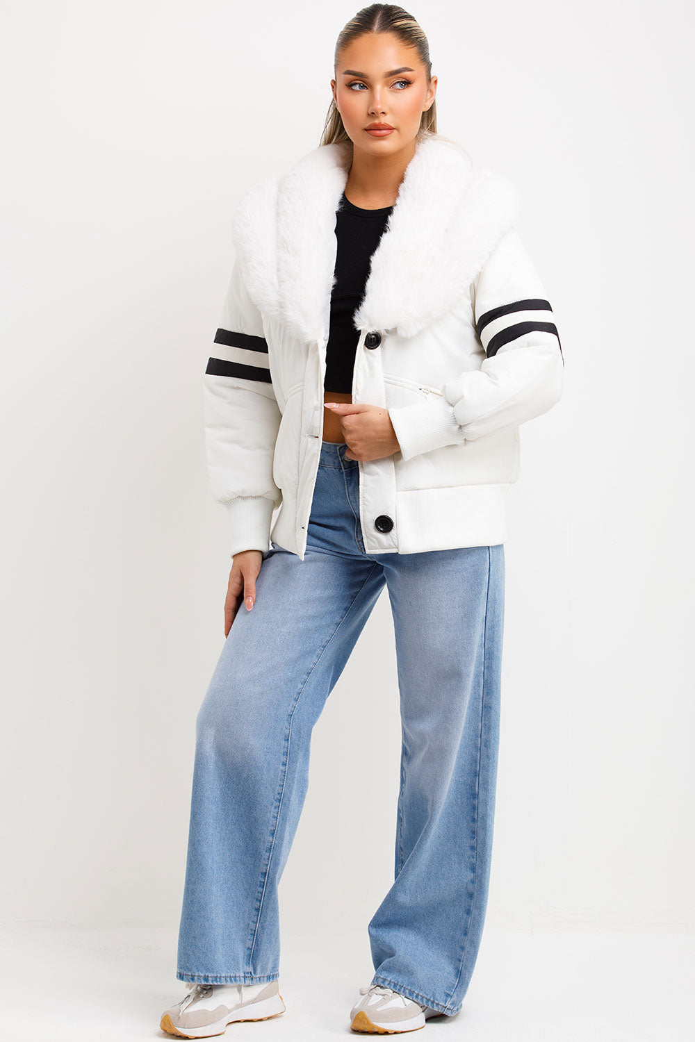 womens aviator jacket with faux fur collar styledup