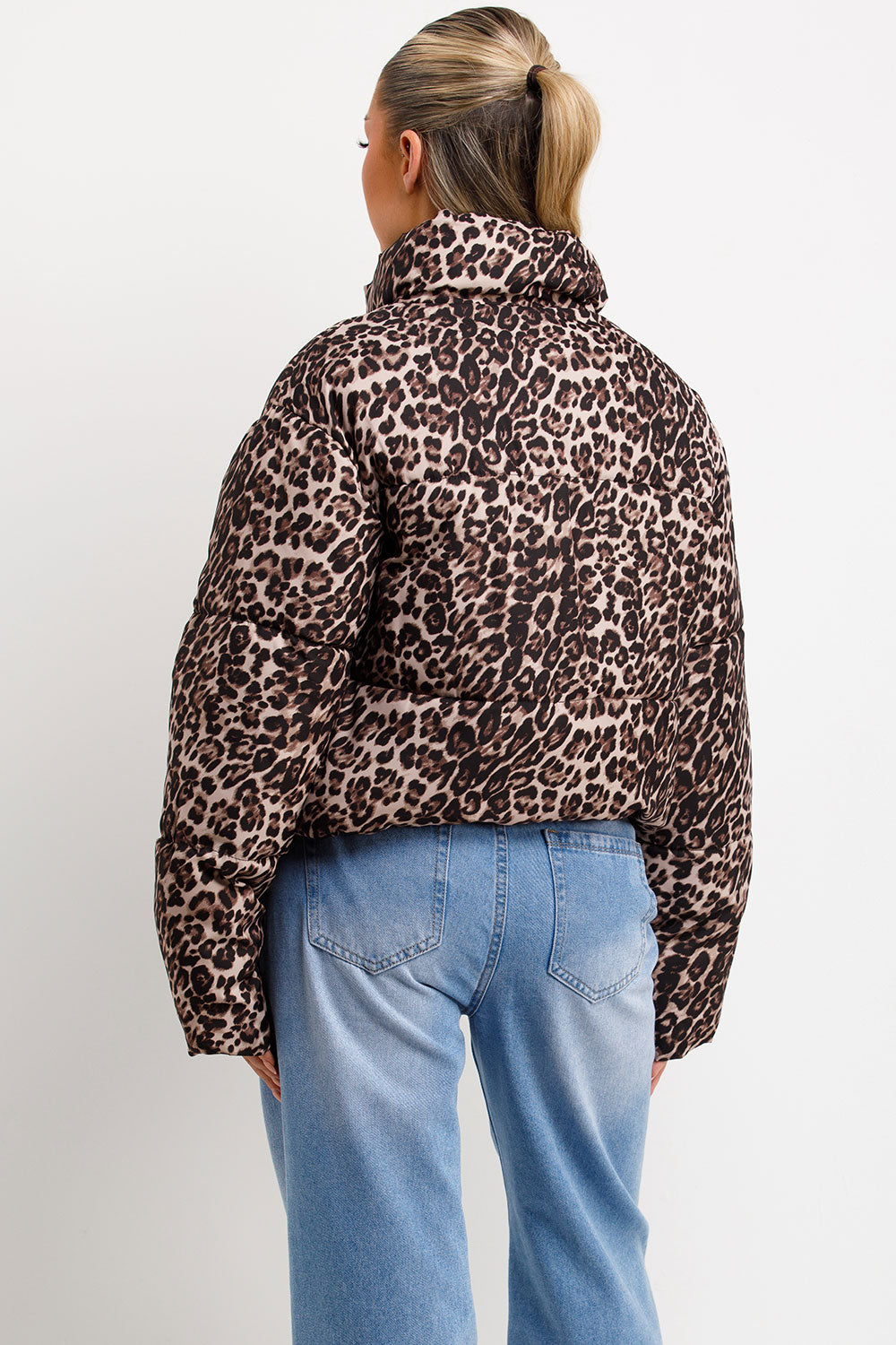 womens padded puffer animal print jacket