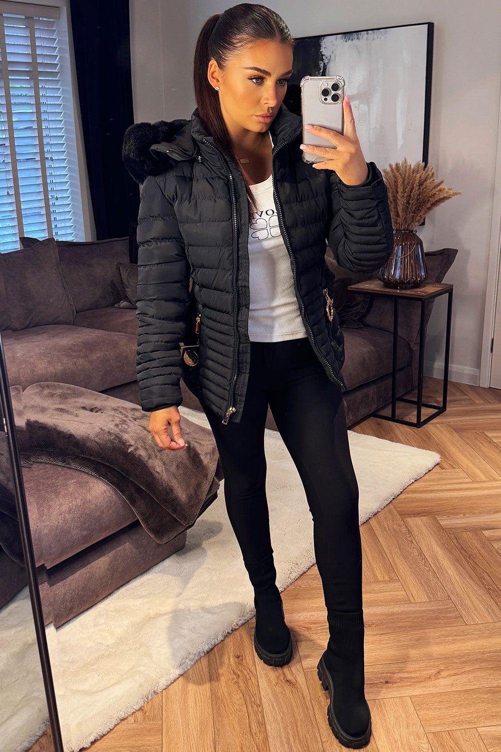 womens fur hood padded puffer jacket styledup