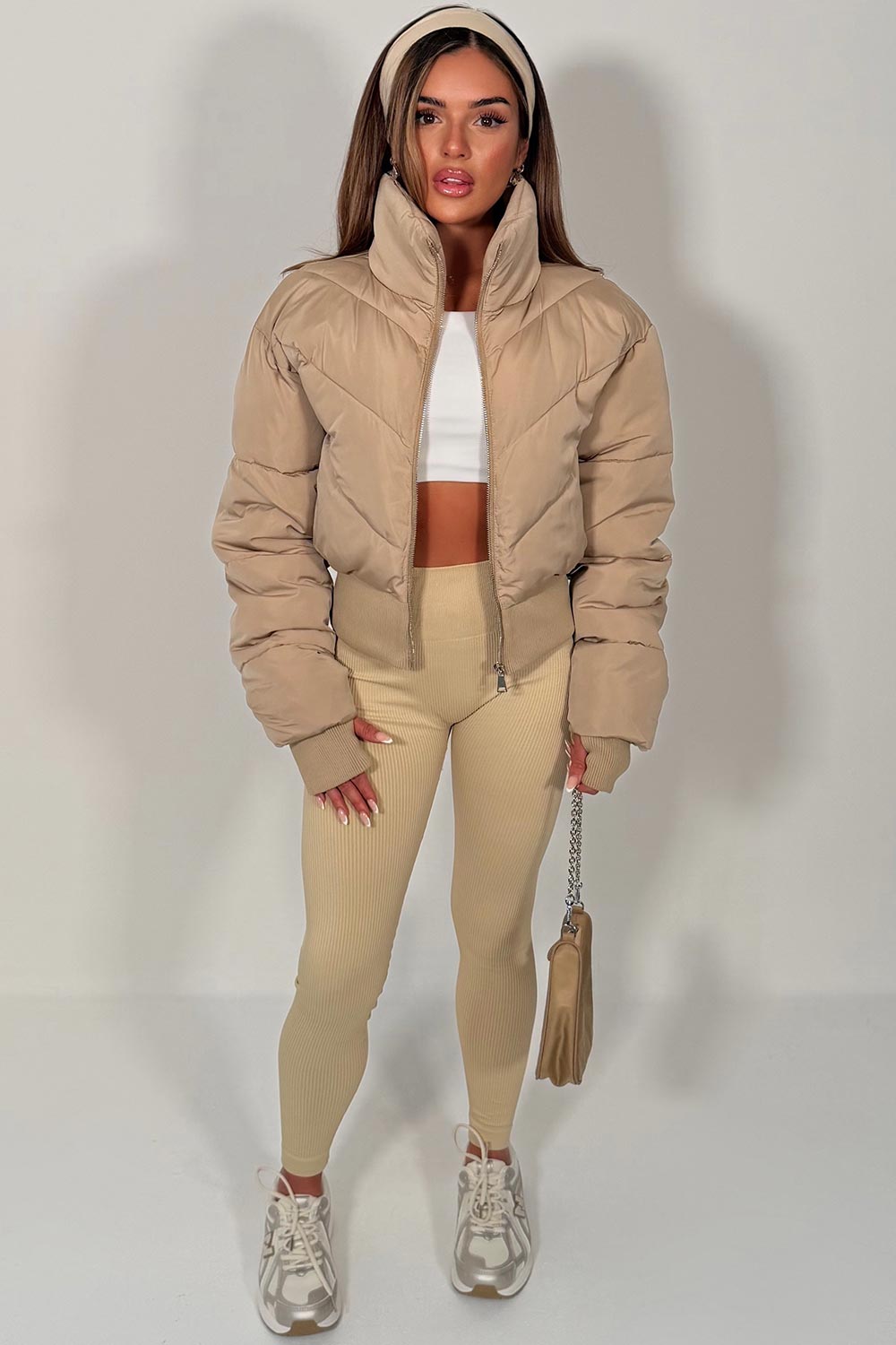 cropped padded puffer jacket for gym yoga pilates uk sale womens