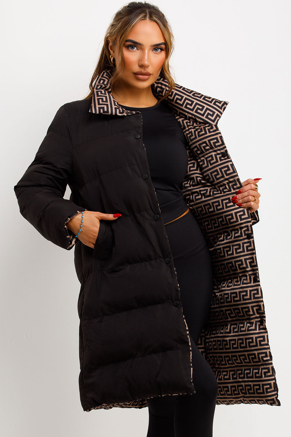 fendi inspired reversible puffer coat womens outerwear