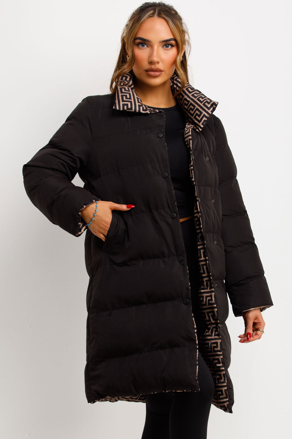 reversible padded puffer coat for womens styledup