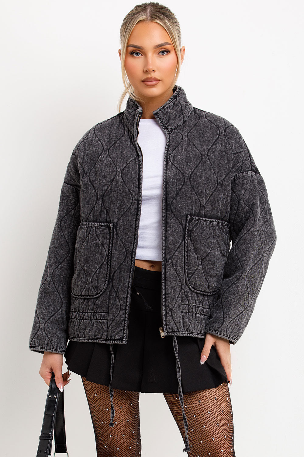 quilted padded jacket with front patch pockets funnel neck zara womens