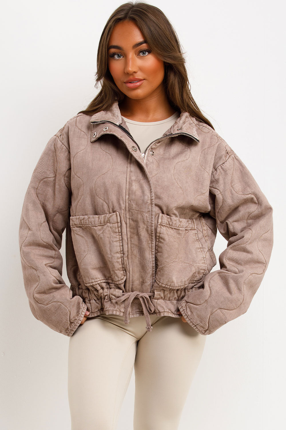 zara quilted jacket with drawstring waist womens styledup