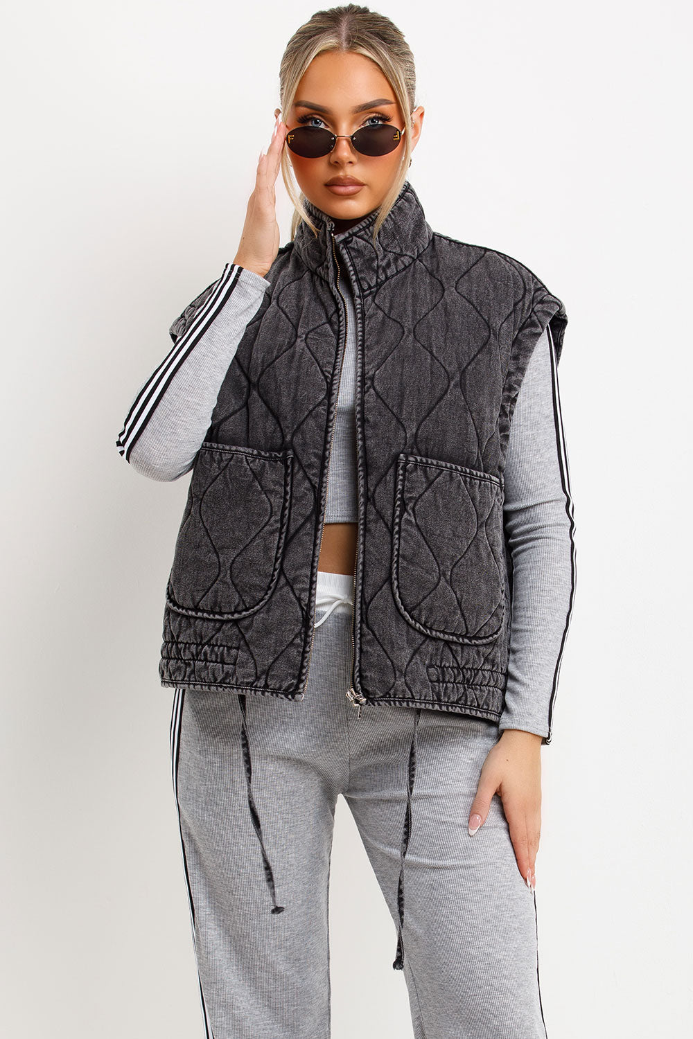 zara womens quilted padded puffer gilet with front patch pockets