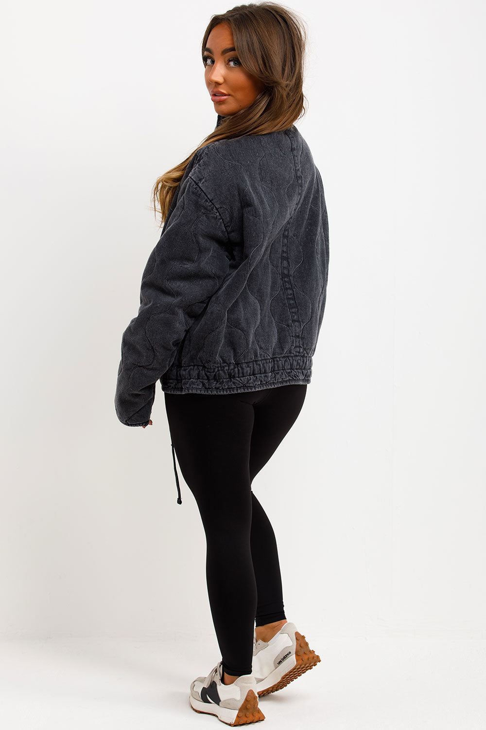 womens zara quilted jacket with long sleeves and drawstring waist styledup